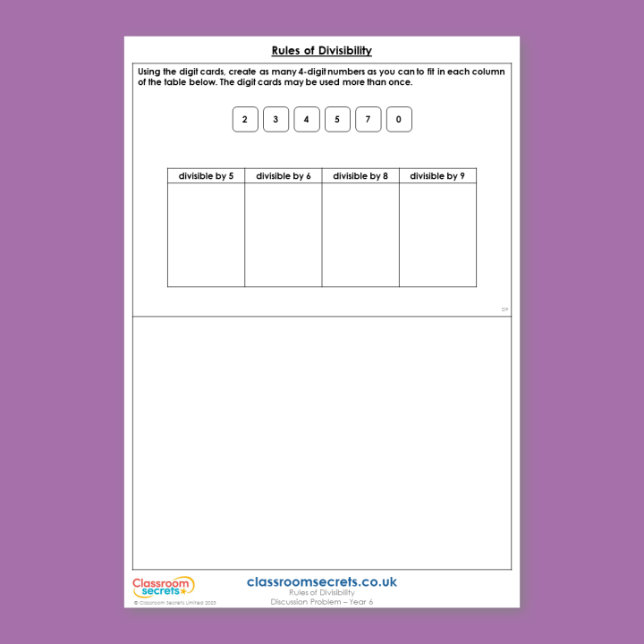 Year 6 Rules of Divisibility Addition, Subtraction, Multiplication and Division Deeper Reasoning Discussion Problem
