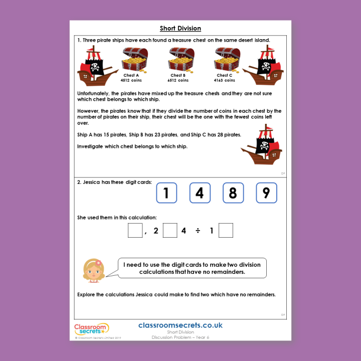 Year 6 Short Division Addition, Subtraction, Multiplication and Division Deeper Reasoning Discussion Problem