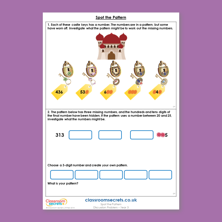 Year 3 Spot the Pattern Addition and Subtraction Deeper Reasoning Discussion Problem