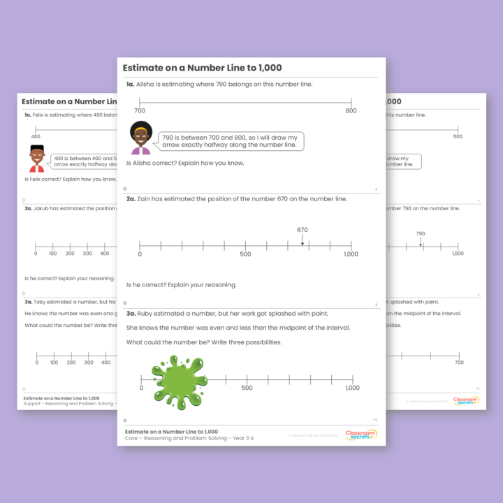 Year 3 Estimate on a Number Line to 1,000 Place Value Reasoning and Problem Solving