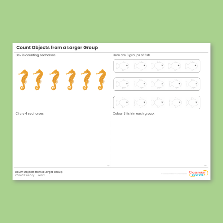 Year 1 Count Objects from a Larger Group Place Value (within 10) Varied Fluency
