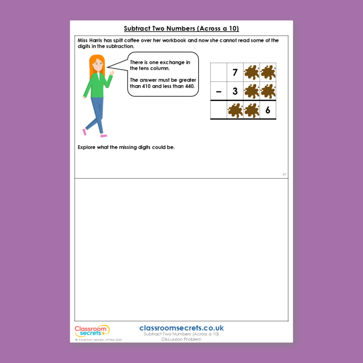 Year 3 Subtract Two Numbers (across a 10) Addition and Subtraction Deeper Reasoning Discussion Problem