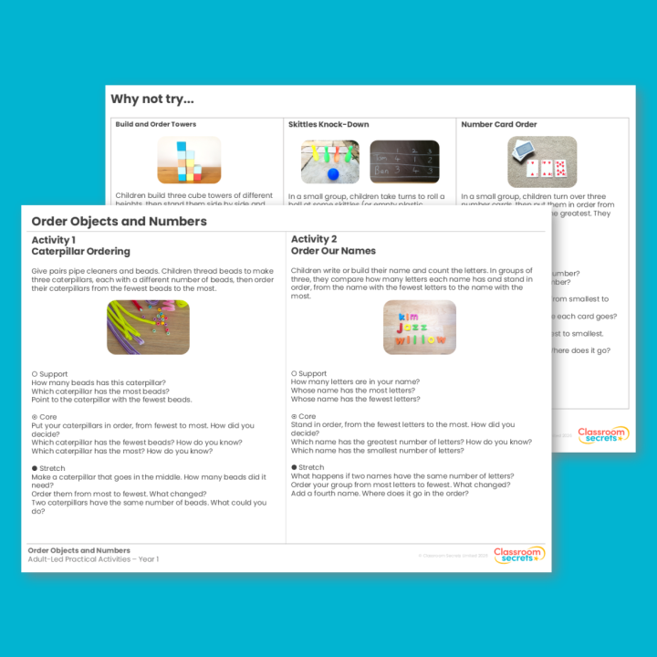 Year 1 Order Objects and Numbers Place Value (within 10) Adult-Led Practical Activities