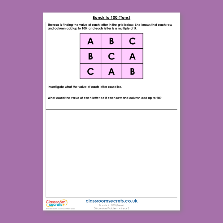 Year 2 Bonds to 100 (Tens) Addition and Subtraction Deeper Reasoning Discussion Problem