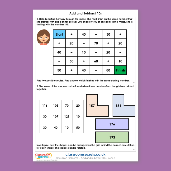 Year 3 Add and Subtract 10s Addition and Subtraction Deeper Reasoning Discussion Problem