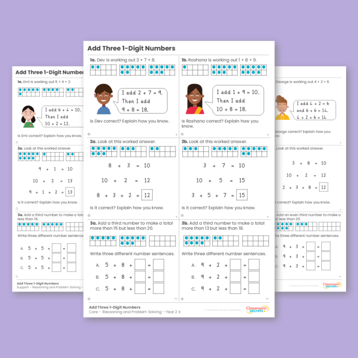 Year 2 Add Three 1-Digit Numbers Addition and Subtraction Reasoning and Problem Solving
