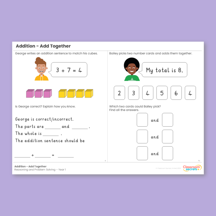 Year 1 Addition - Add Together Addition and Subtraction (within 10) Reasoning and Problem Solving