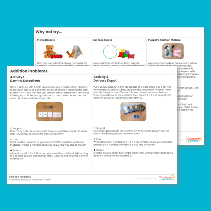 Year 1 Addition Problems Addition and Subtraction (within 10) Adult-Led Practical Activities