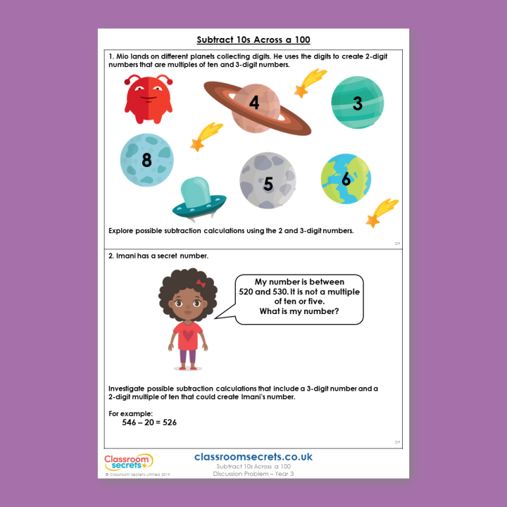 Year 3 Subtract 10s Across a 100 Addition and Subtraction Deeper Reasoning Discussion Problem