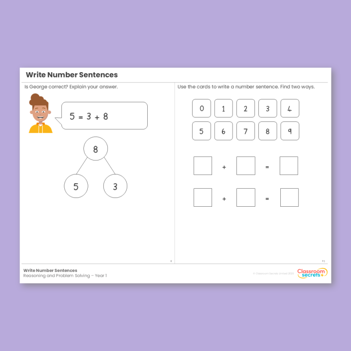 Year 1 Write Number Sentences Addition and Subtraction (within 10) Reasoning and Problem Solving