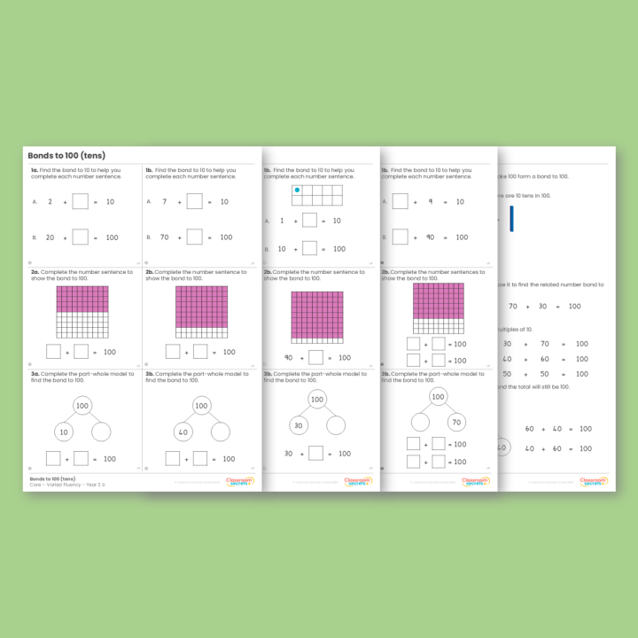 Year 2 Bonds to 100 (Tens) Addition and Subtraction Varied Fluency
