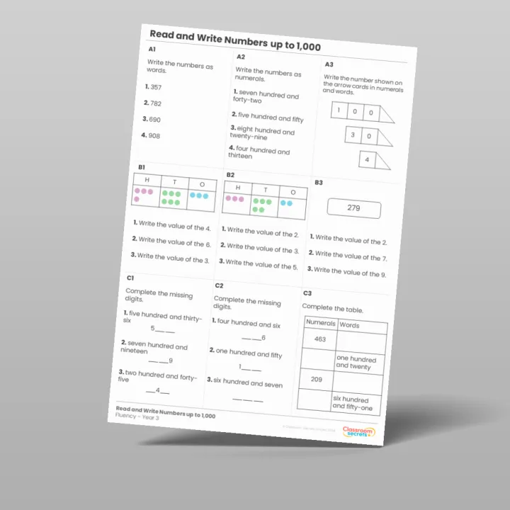 Classroom Secrets | Collection Page Year 3 Read and Write Numbers up to ...