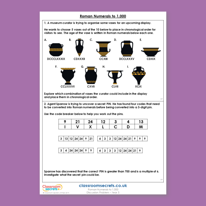 Year 5 Roman Numerals to 1,000 Place Value Deeper Reasoning Discussion Problem