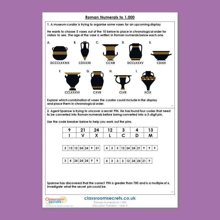 Year 5 Roman Numerals to 1,000 Place Value Deeper Reasoning Discussion Problem