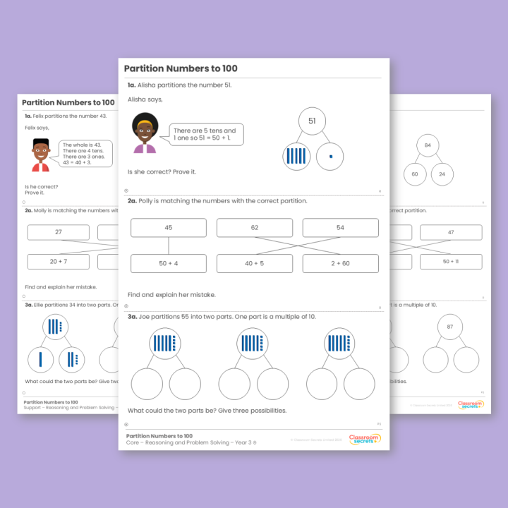 Year 3 Partition Numbers to 100 Place Value Reasoning and Problem Solving