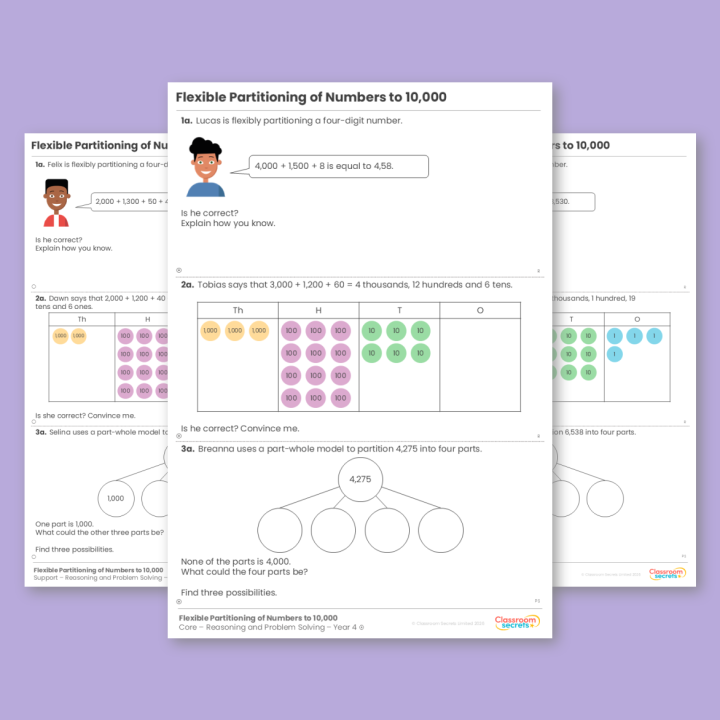 Year 4 Flexible Partitioning of Numbers to 10,000 Place Value Reasoning and Problem Solving