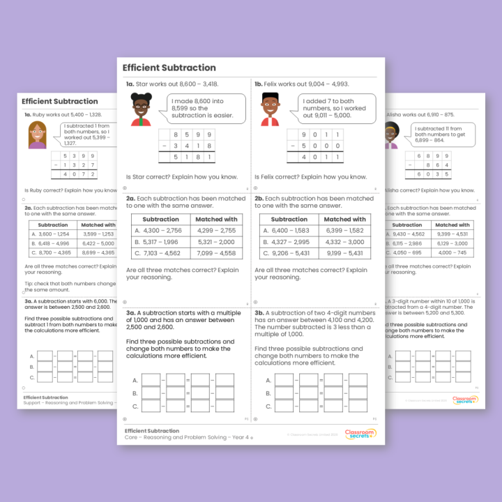 Year 4 Efficient Subtraction Addition and Subtraction Reasoning and Problem Solving
