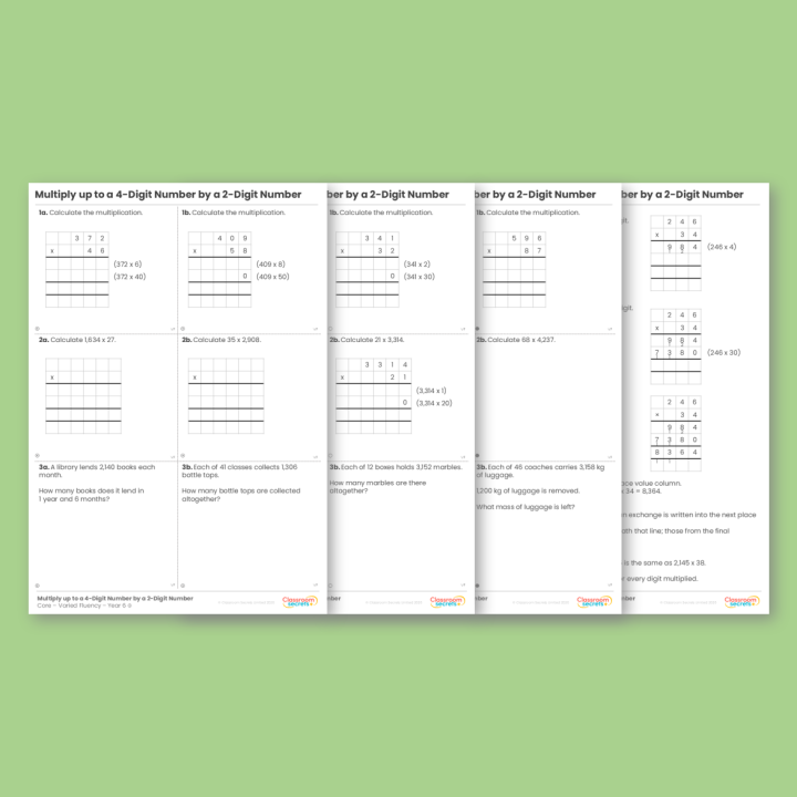 Year 6 Multiply up to a 4-Digit Number by a 2-Digit Number Addition, Subtraction, Multiplication and Division Varied Fluency