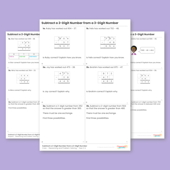 Year 3 Subtract a 2-Digit Number from a 3-Digit Number Addition and Subtraction Reasoning and Problem Solving