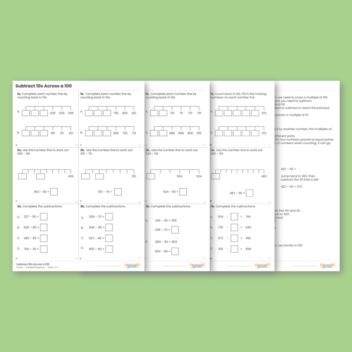 Year 3 Subtract 10s Across a 100 Addition and Subtraction Varied Fluency