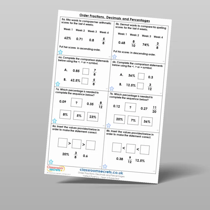 Classroom Secrets | Collection Page Year 6 Order Fractions, Decimals ...