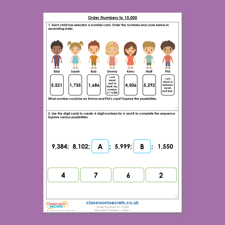 Year 4 Order Numbers to 10,000 Place Value Deeper Reasoning Discussion Problem