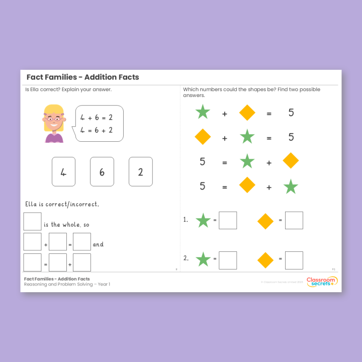 Year 1 Fact Families Addition Facts Reasoning and Problem Solving
