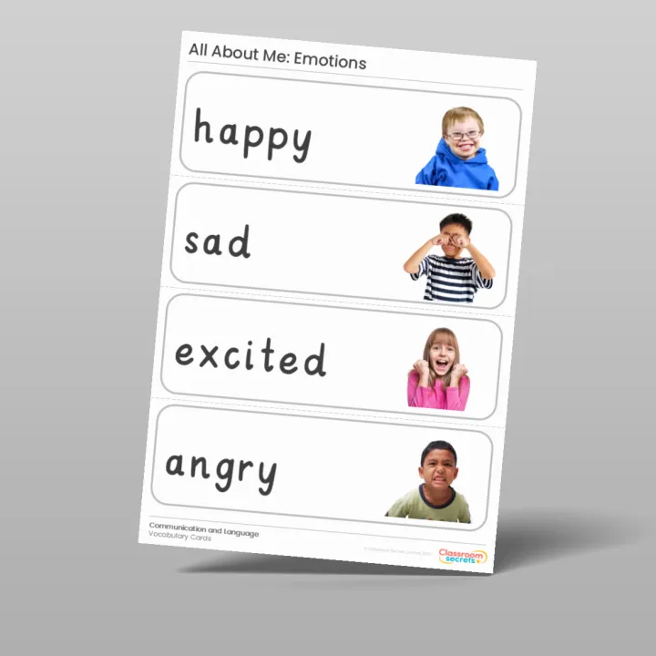 All About Me Emotions Vocabulary Cards
