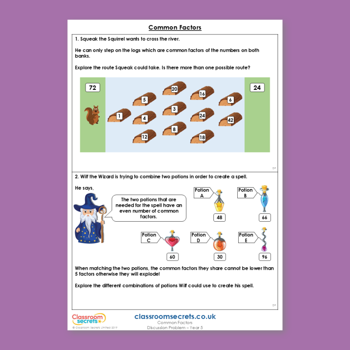 Year 5 Common Factors Multiplication and Division A Discussion Problem