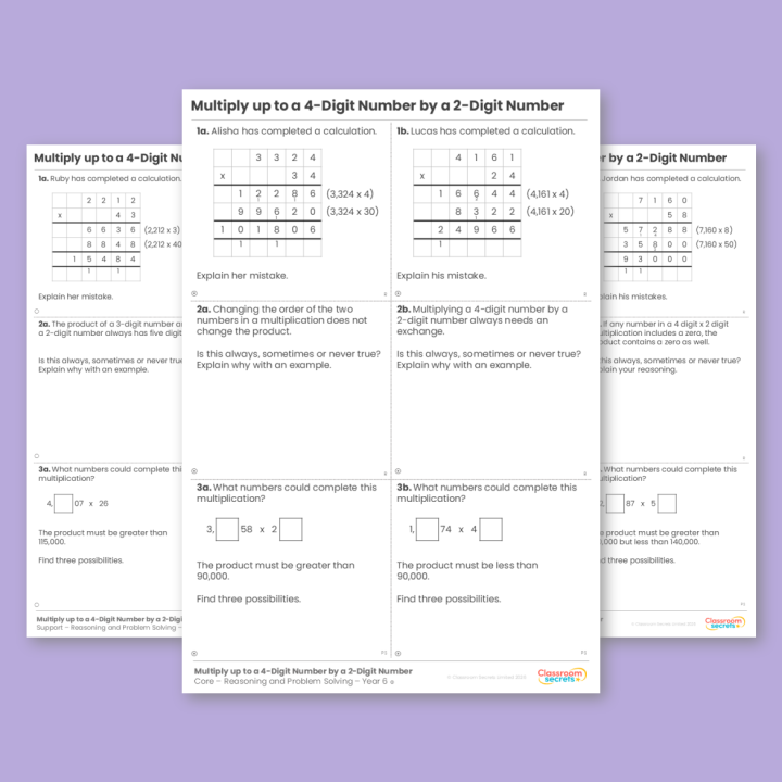 Year 6 Multiply up to a 4-Digit Number a 2-Digit Number Addition, Subtraction, Multiplication and Division Reasoning and Problem Solving