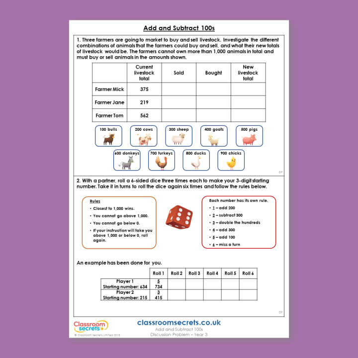 Year 3 Add and Subtract 100s Addition and Subtraction Deeper Reasoning Discussion Problem