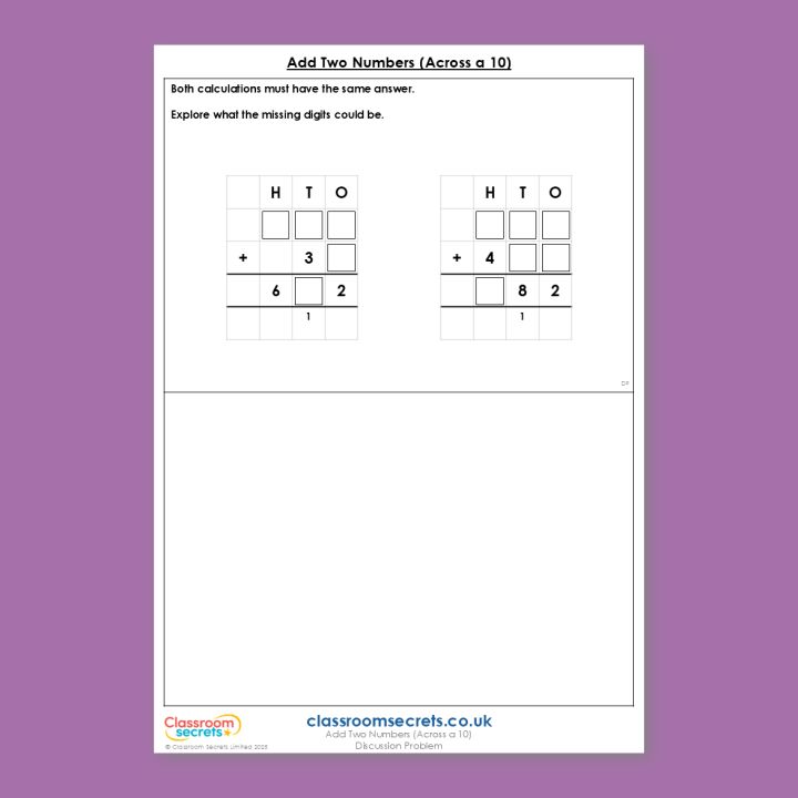 Year 3 Add Two Numbers (across a 10) Addition and Subtraction Deeper Reasoning Discussion Problem