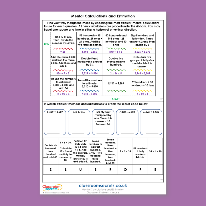 Year 6 Mental Calculations and Estimation Addition, Subtraction, Multiplication and Division Deeper Reasoning Discussion Problem