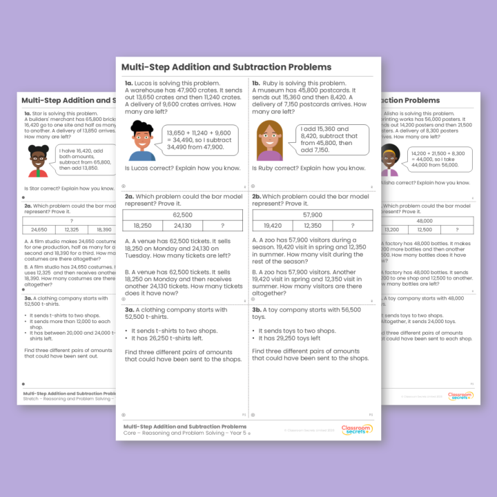 Year 5 Multi-Step Addition and Subtraction Problems Reasoning and Problem Solving