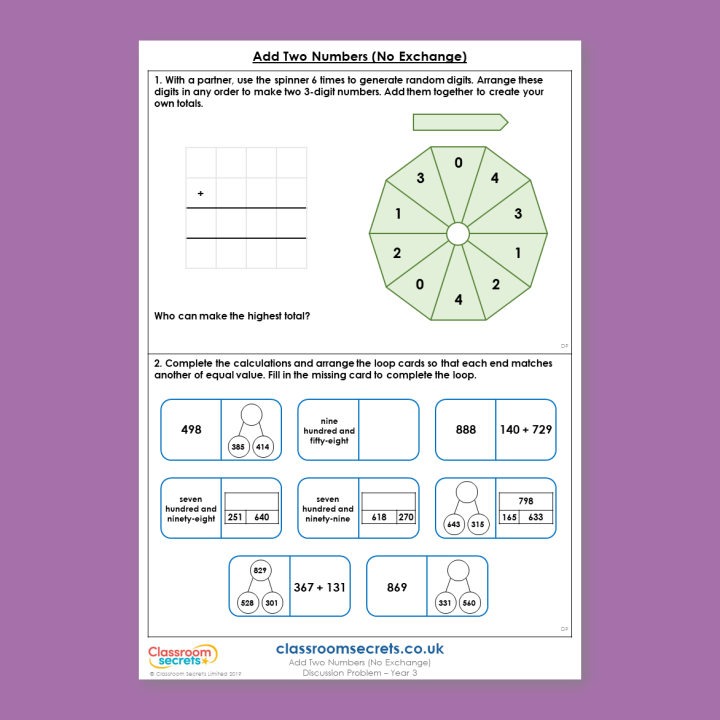Year 3 Add Two Numbers (No Exchange) Addition and Subtraction Deeper Reasoning Discussion Problem