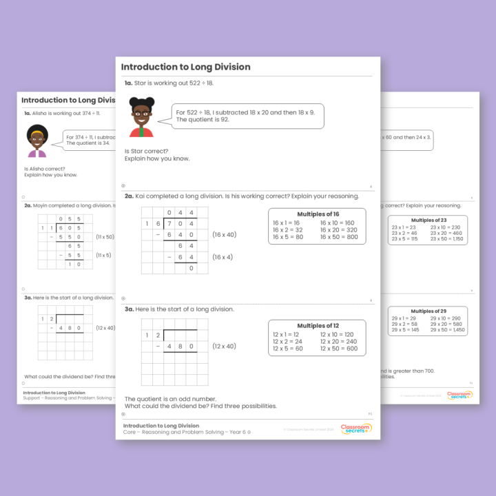 Year 6 Introduction to Long Division Addition, Subtraction, Multiplication and Division Reasoning and Problem Solving