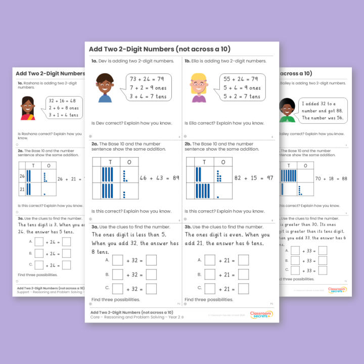 Year 2 Add Two 2-Digit Numbers (not across a 10) Addition and Subtraction Reasoning and Problem Solving