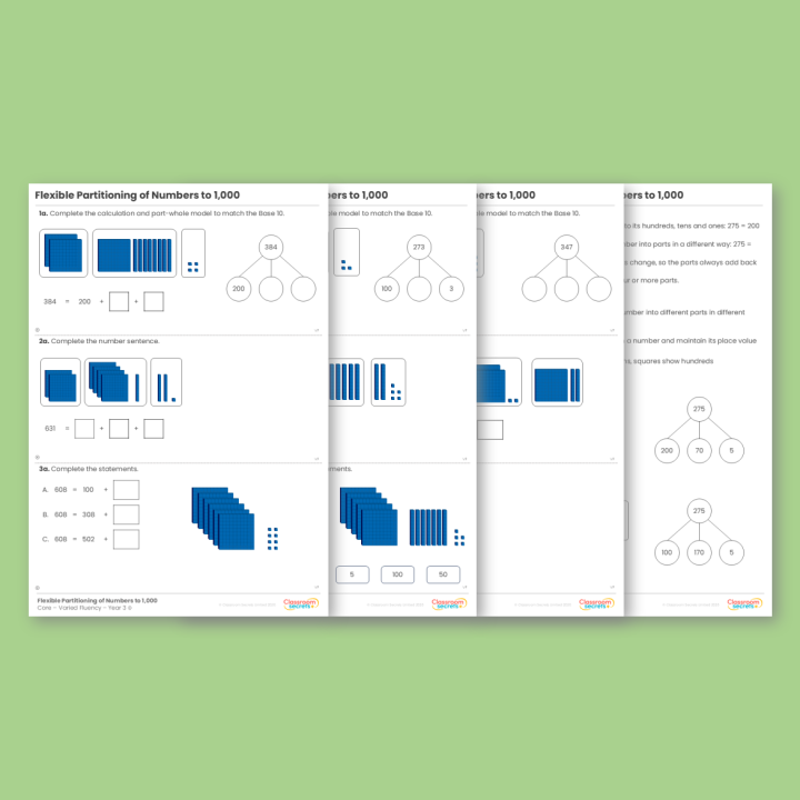 Year 3 Flexible Partitioning of Numbers to 1,000 Place Value Varied Fluency