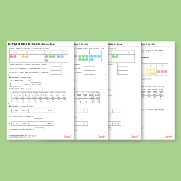 Year 5 10/100/1,000/10,000/100,000 More or Less Place Value Varied Fluency
