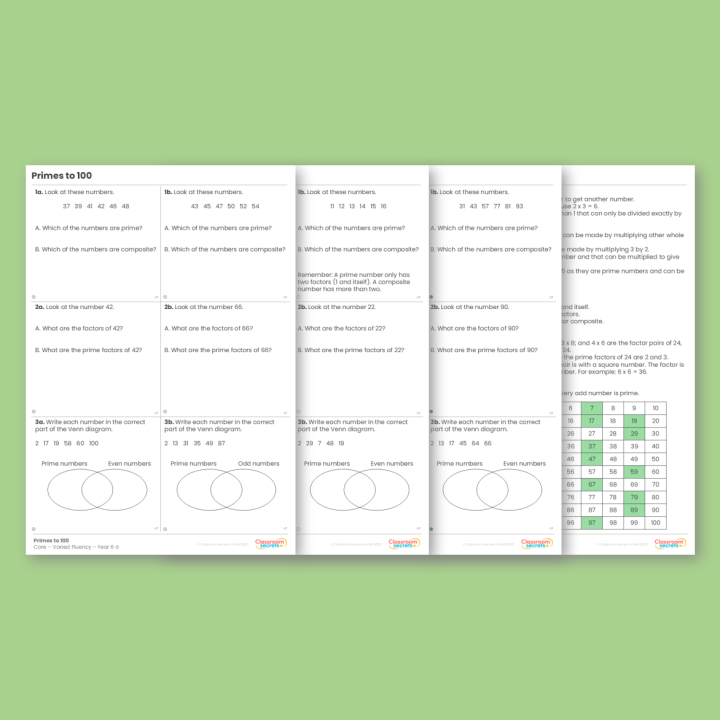 Year 6 Primes to 100 Addition, Subtraction, Multiplication and Division Varied Fluency
