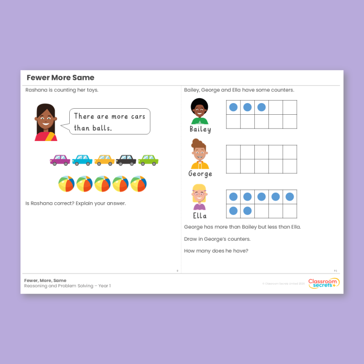 Year 1 Fewer, More, Same Place Value (within 10) Reasoning and Problem Solving