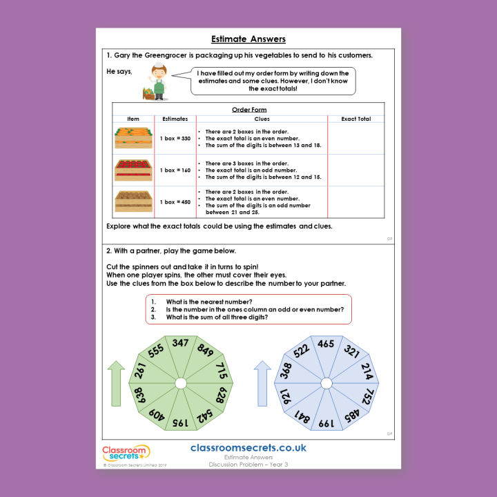 Year 3 Estimate Answers Addition and Subtraction Deeper Reasoning Discussion Problem