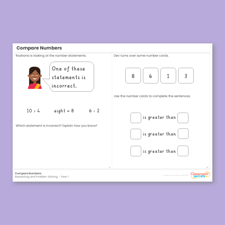Year 1 Compare Numbers Place Value (within 10) Reasoning and Problem Solving