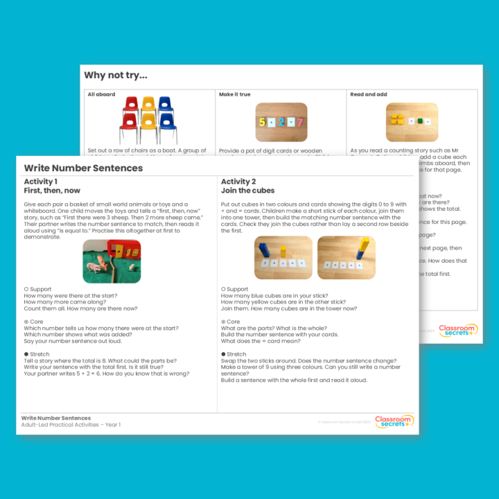 Year 1 Write Number Sentences Addition and Subtraction (within 10) Adult-Led Practical Activities