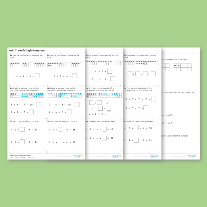 Year 2 Add Three 1-Digit Numbers Addition and Subtraction Varied Fluency