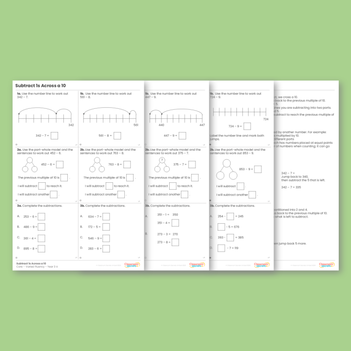 Year 3 Subtract 1s Across a 10 Addition and Subtraction Varied Fluency