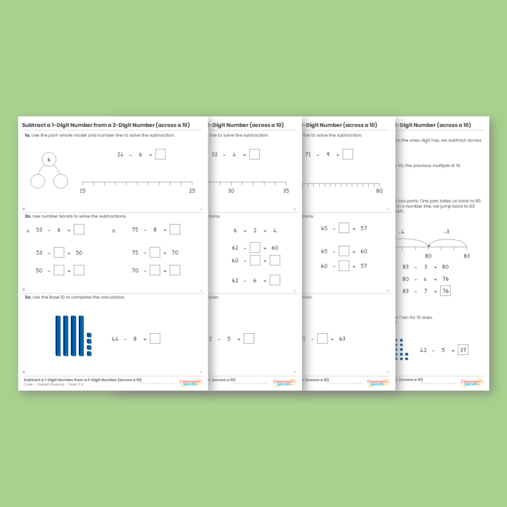 Year 2 Subtract a 1-Digit Number From a 2-Digit Number (Across a 10) Addition and Subtraction Varied Fluency