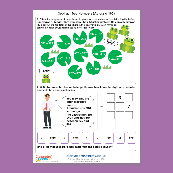 Year 3 Subtract Two Numbers (across a 100) Addition and Subtraction Deeper Reasoning Discussion Problem