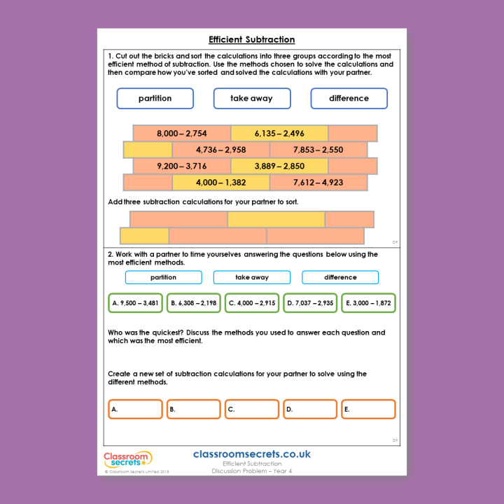 Year 4 Efficient Subtraction Addition and Subtraction Deeper Reasoning Discussion Problem