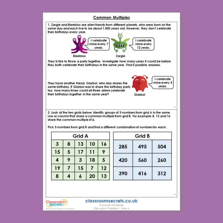 Year 6 Common Multiples Addition, Subtraction, Multiplication and Division Deeper Reasoning Discussion Problem